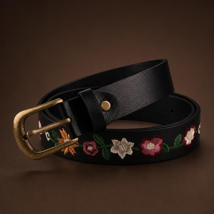 Ceinture femme brodée fleurs vintage