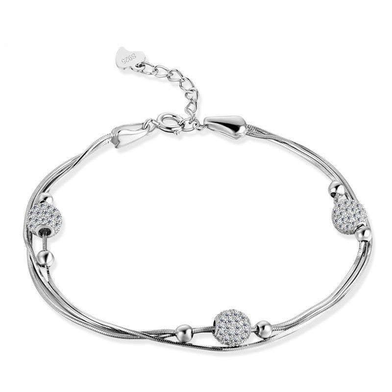 Bracelet multicouche argent zircon perles