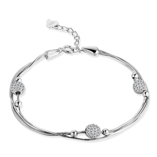 Bracelet multicouche argent zircon perles