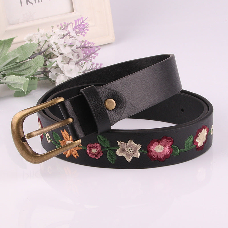 Ceinture femme brodée fleurs vintage