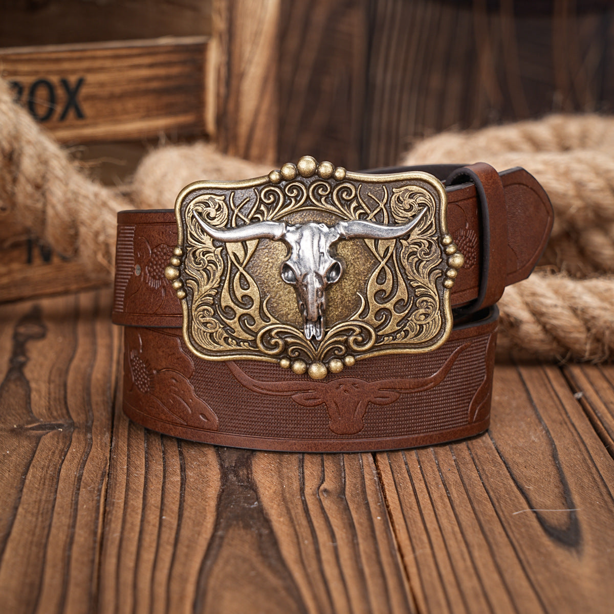 Ceinture homme cuir marron gaufrée