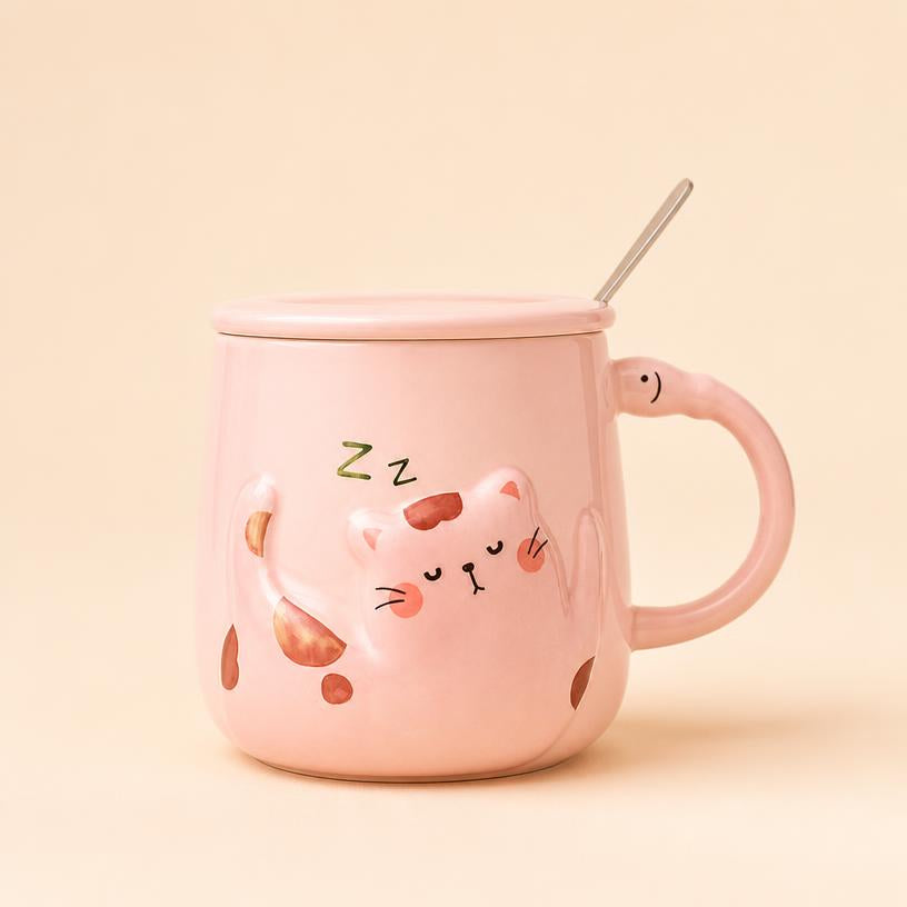 Mug Chat Mignon Couvercle Cuillère