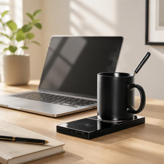 Chauffe-tasse avec chargeur sans fil 2-en-1 pour le bureau