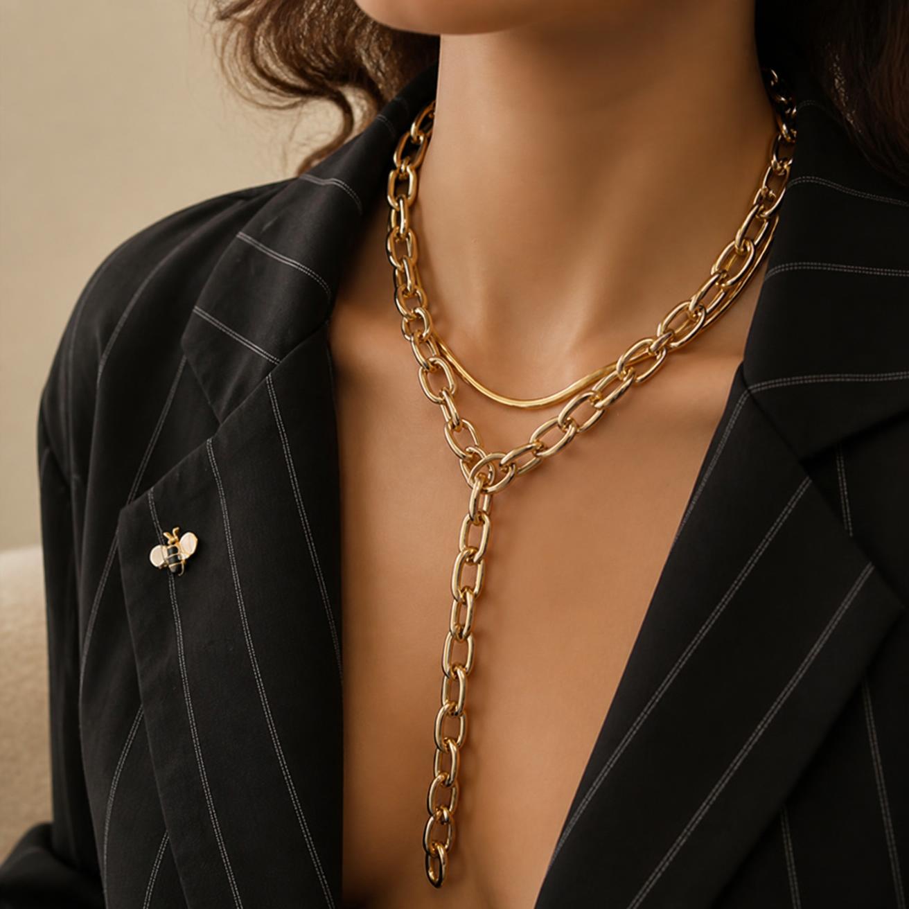 Collier Multicouche Maille Serpent Épaisse