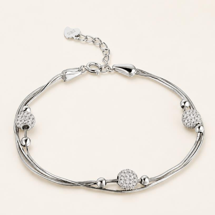 Bracelet multicouche argent zircon perles