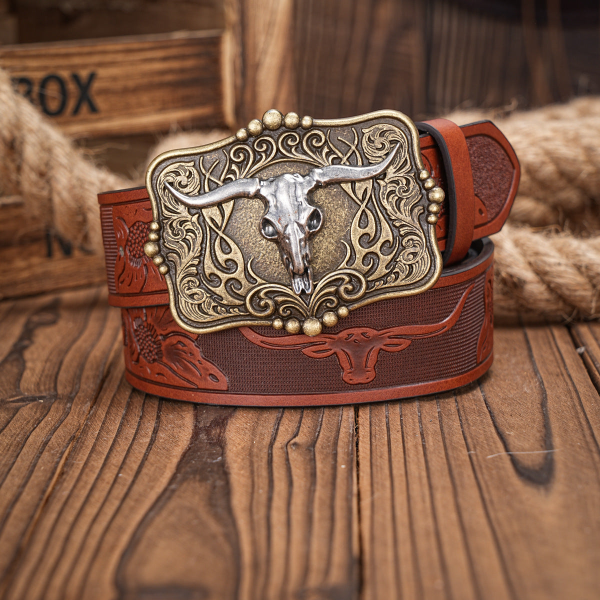 Ceinture homme cuir marron gaufrée