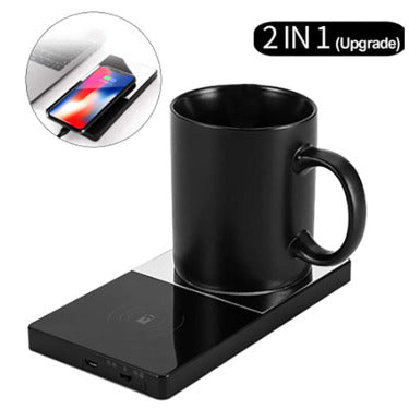 Chauffe-Tasse & Chargeur Sans Fil 2-en-1 — Ton café chaud, ton téléphone chargé